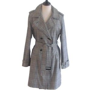 Designer Bernardo Multi Color Check Print Trench Coat Med